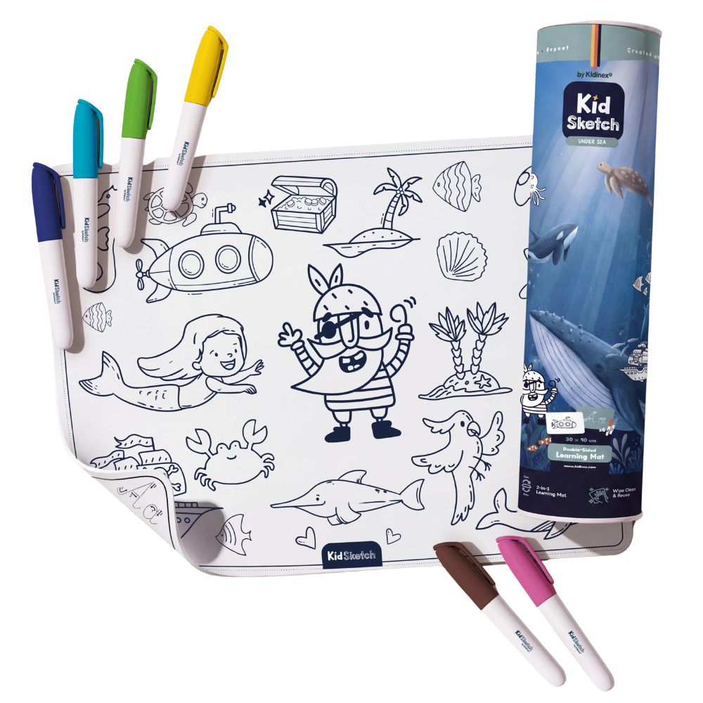 Kid Sketch Silikon-Malunterlage Under Sea mit Markern und Verpackungsrolle