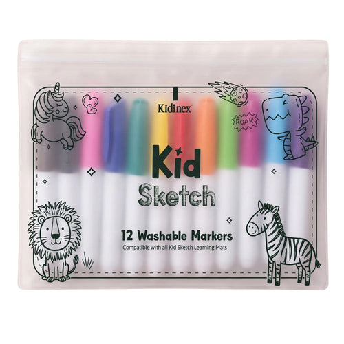 Kid Sketch Set mit 12 abwaschbaren Markern in transparenter Verpackung