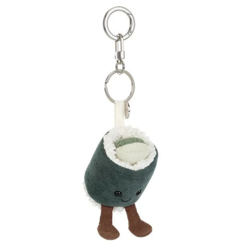 Jellycat Taschenanhänger Sushi Hosomaki mit Gesicht und Metallkarabiner, Vorderansicht
