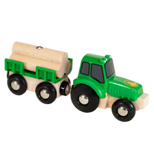 Traktor mit Anhänger und HolzHolzlader