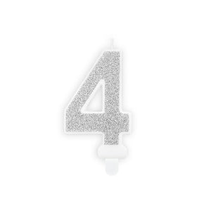 Geburtstagskerze 7 cm – Zahl 4 silber