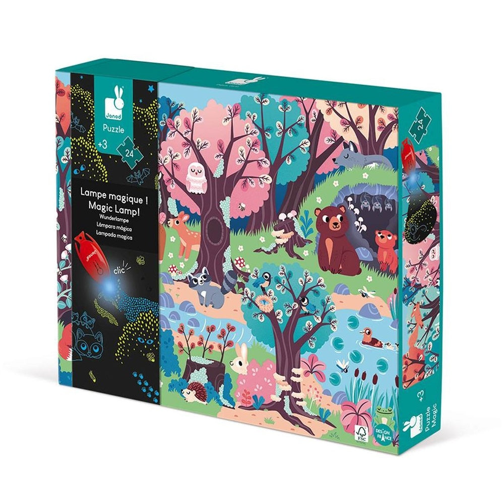 Leuchtendes Puzzle mit Mini-UV-Lampe – Wald 24 Teile 3+