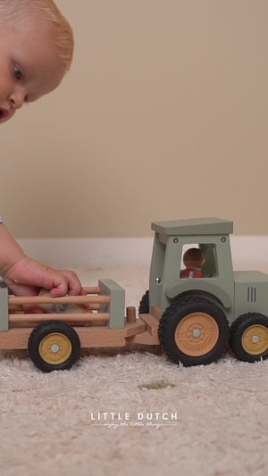 Holz-Traktor mit Anhänger & Figuren – Little Farm Spielset