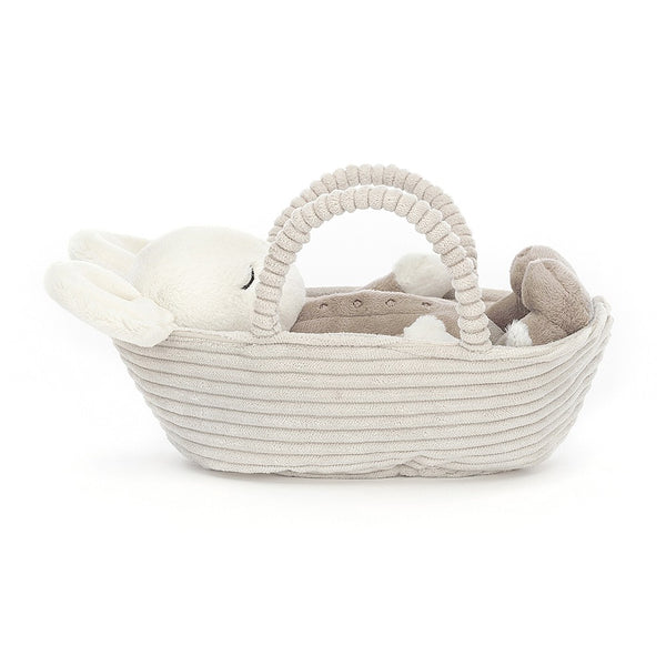 Plüschmaus im Korb – Rock-a-Bye 19 cm von Jellycat, weiches Kuscheltier in hellem Stoffkorb