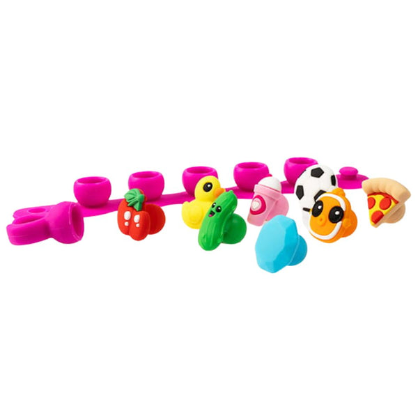 Schmuckset Plip Charms – Rosa mit bunten Anhängern wie Ente, Fußball und Pizza für DIY Schmuck