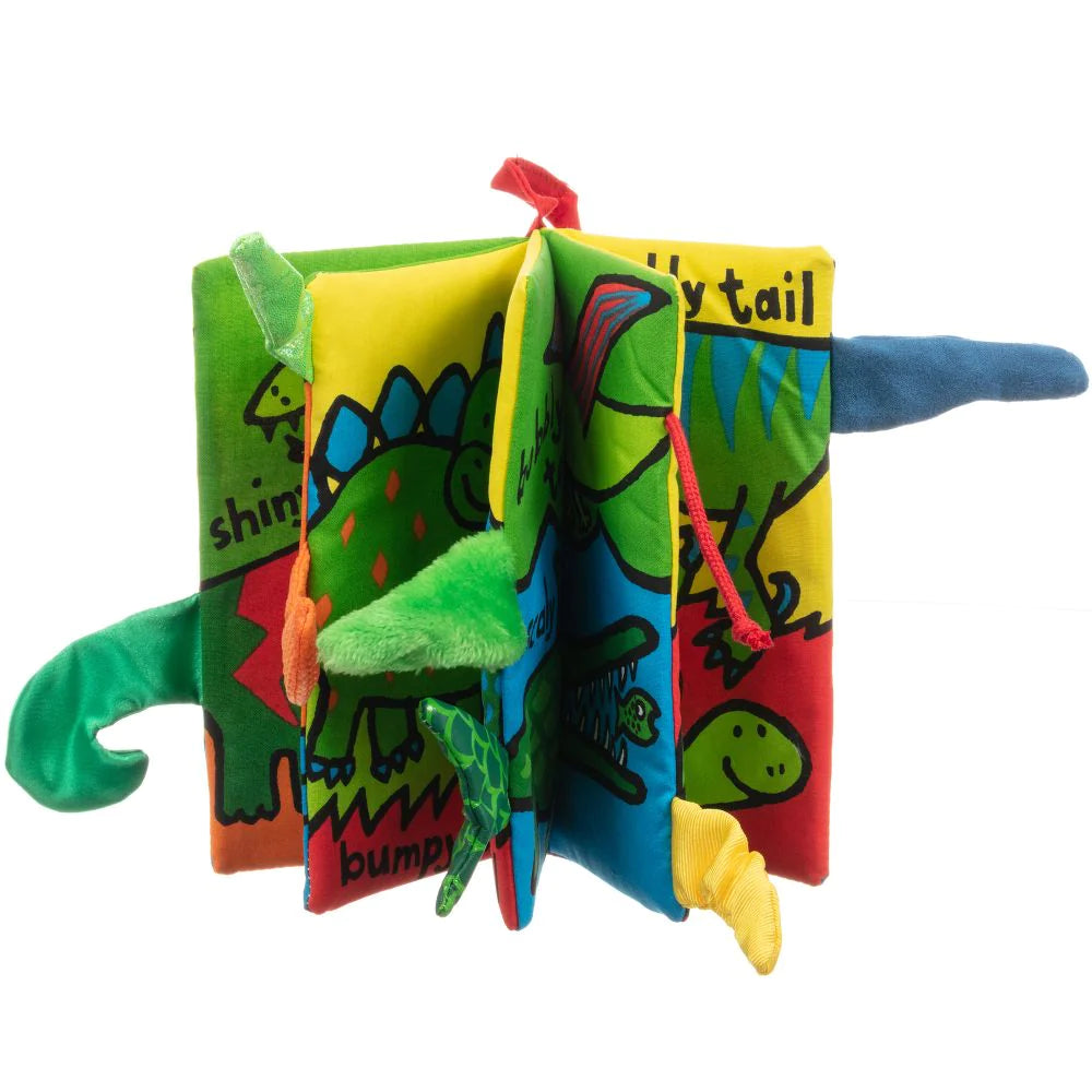 Sensorisches Buch – Dino Tails von Jellycat mit bunten Dinosaurier-Schweifen und verschiedenen Texturen