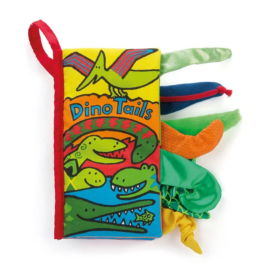 Sensorisches Buch – Dino Tails von Jellycat mit bunten Dinosaurier-Schweifen und verschiedenen Texturen