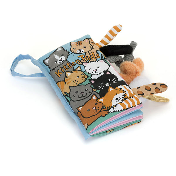 Jellycat sensorisches Buch Kitten Tails mit bunten Katzenmotiven und verschiedenen Texturen