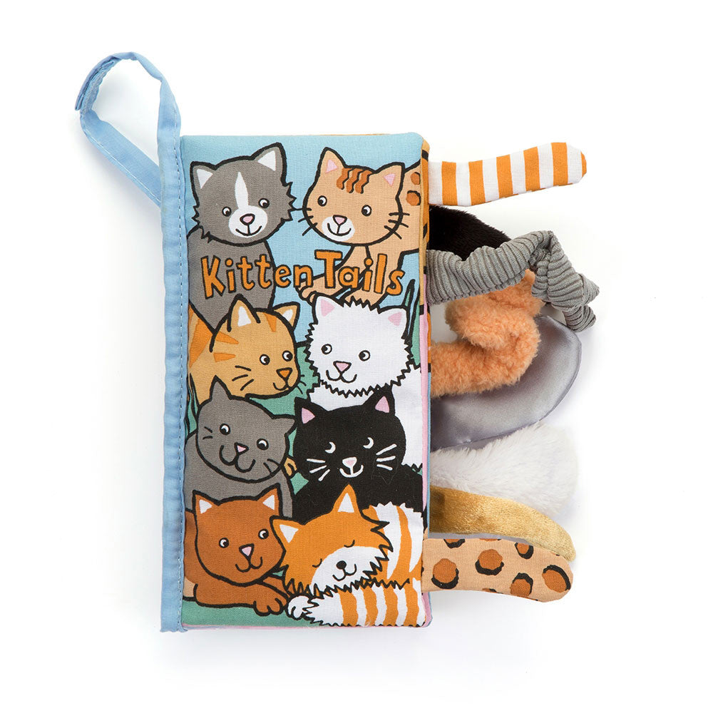 Sensorisches Buch Kitten Tails von Jellycat mit bunten Katzen und verschiedenen Stoffschwänzen