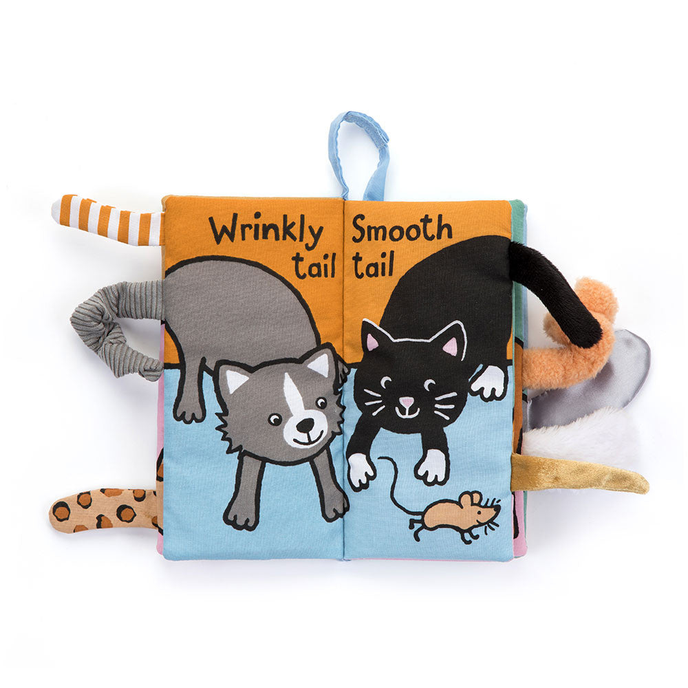 Sensorisches Buch Kitten Tails von Jellycat mit bunten Katzen und verschiedenen Stoffschwänzen