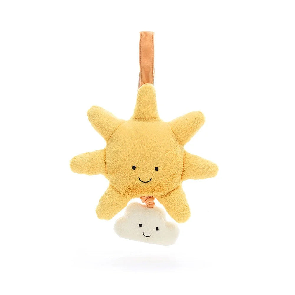 Jellycat Spieluhr – Sonne mit Wolke - Gelb aus weichem Plüsch mit freundlichem Gesicht zum Aufhängen