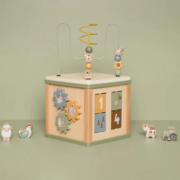 Little Dutch edukative Spielbox mit Zahnrädern, Perlen und verschiedenen Tiermotiven für Kinder