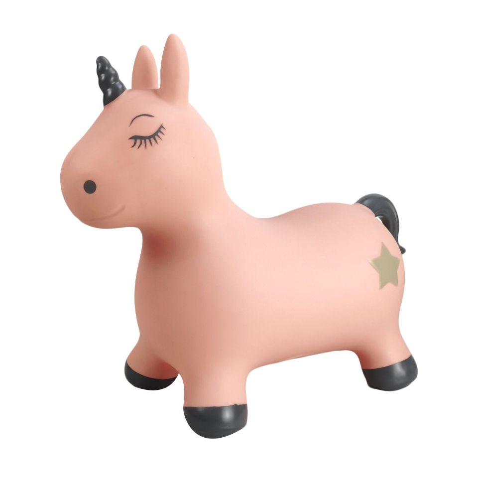 Springer Einhorn in Rosa mit schwarzem Horn und Hufen von Find that Hippo für Kinder