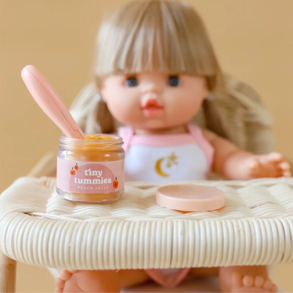 Tiny Harlow Puppen Füttern Lernspielzeug mit Pfirsichgel und praktischem Löffel im Set