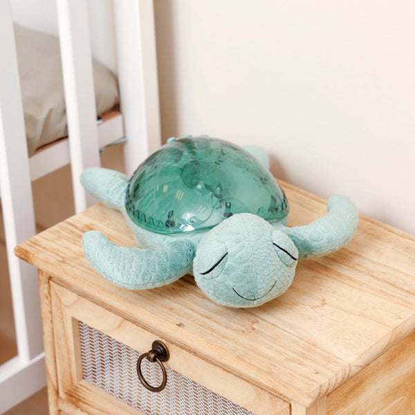 Tranquil Turtle Spieluhr Projektor in Türkis mit weichem Gehäuse für beruhigende Atmosphäre im Kinderzimmer