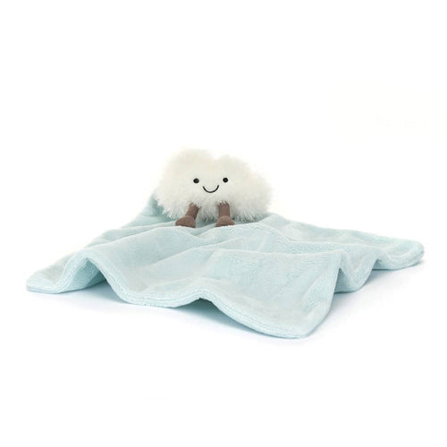 Jellycat wolke hegenbarth Kuscheltier auf weichem blauen Tuch für Kleinkinder